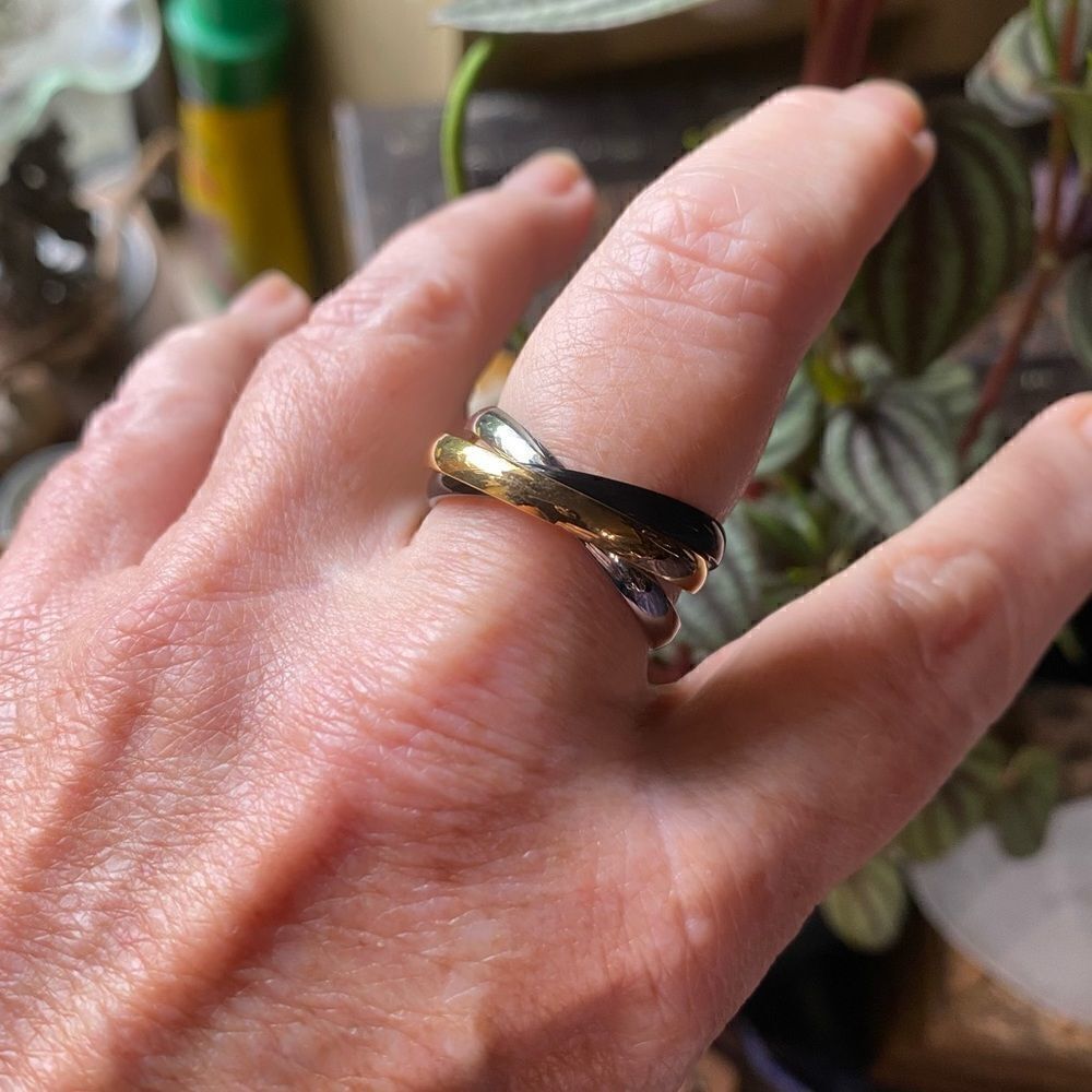 Tri Color Interlock Stainless Steel Ring Size 6